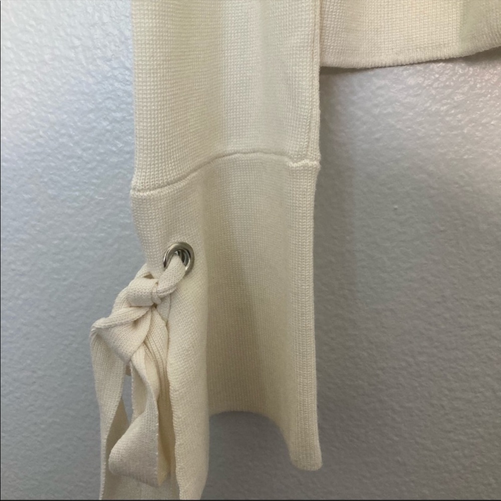 Zara Knit Cream Tie Sleeve Ribbed Cropped Sweater - Picture 3 of 5